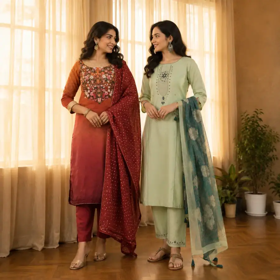 2 Combo Women’s Kurta Sets with Dupatta ( K9 ) in As shown in photos