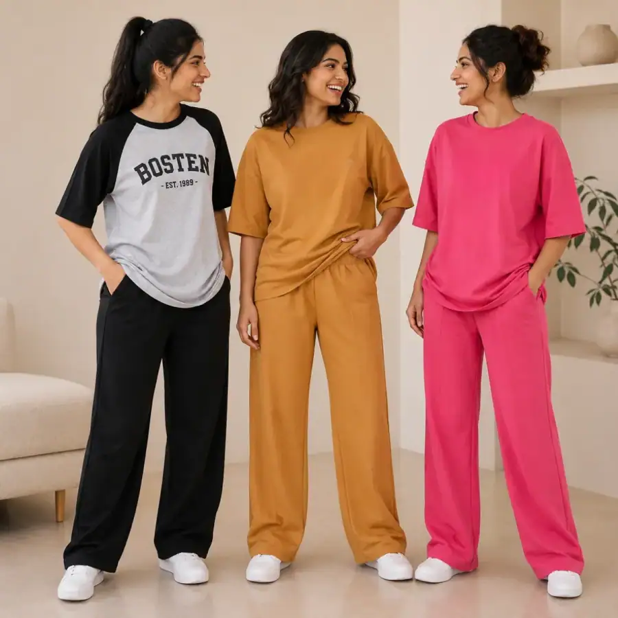 3 Women's Cotton T-shirts + Bottom | Combo (S-7) in As shown in photos