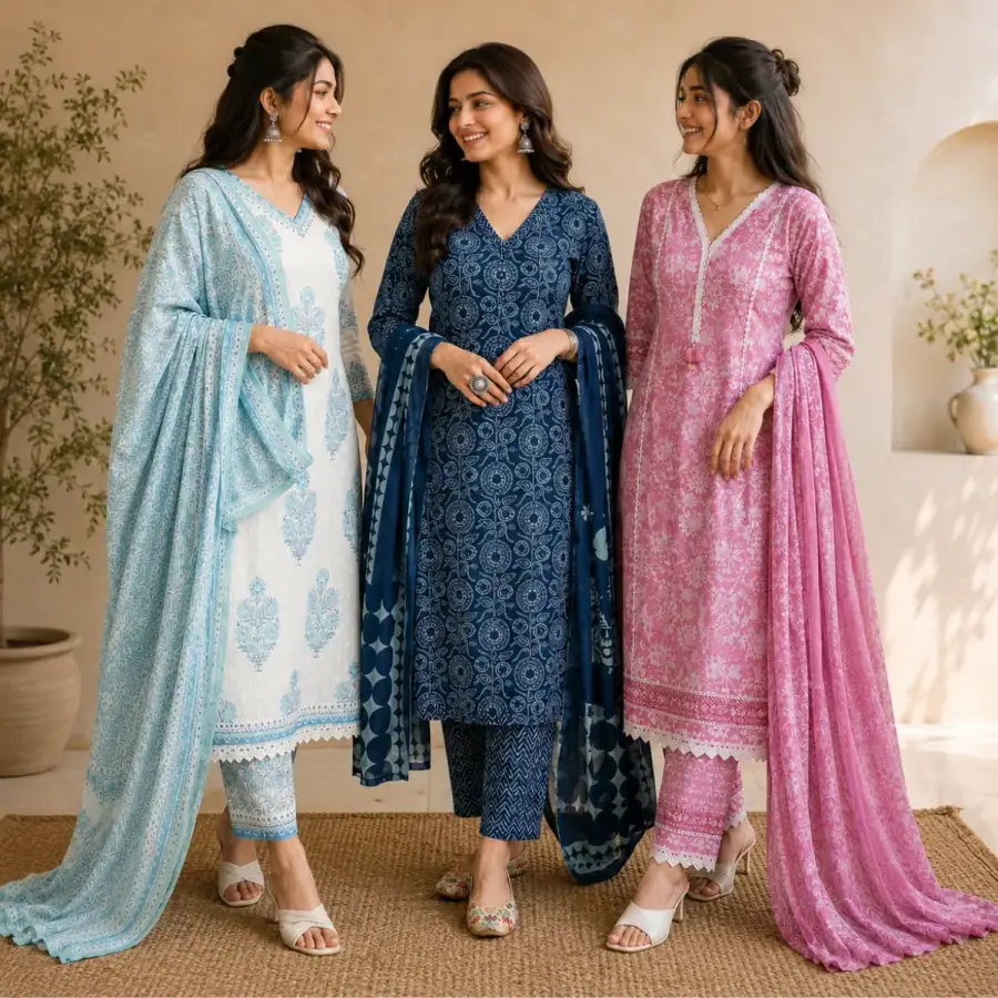 3 Combo Kurta Sets With Dupatta + Bottom (A1) in As shown in photos