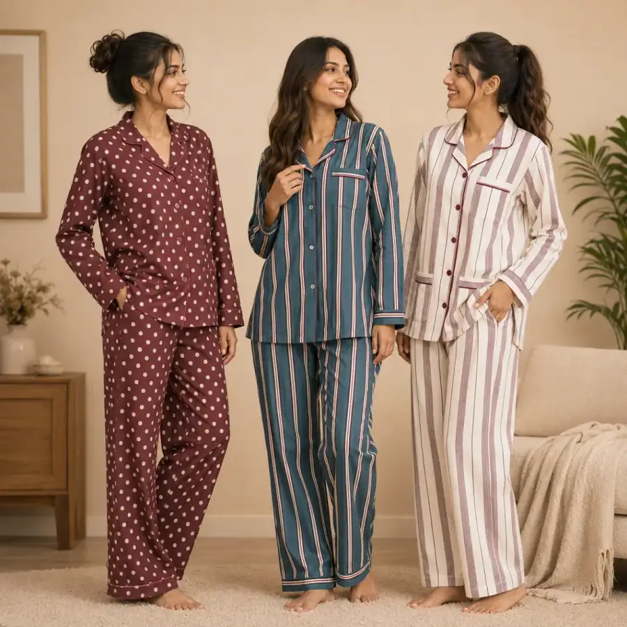 3 Cotton Night Suit For Women (N-2) in As shown in photos