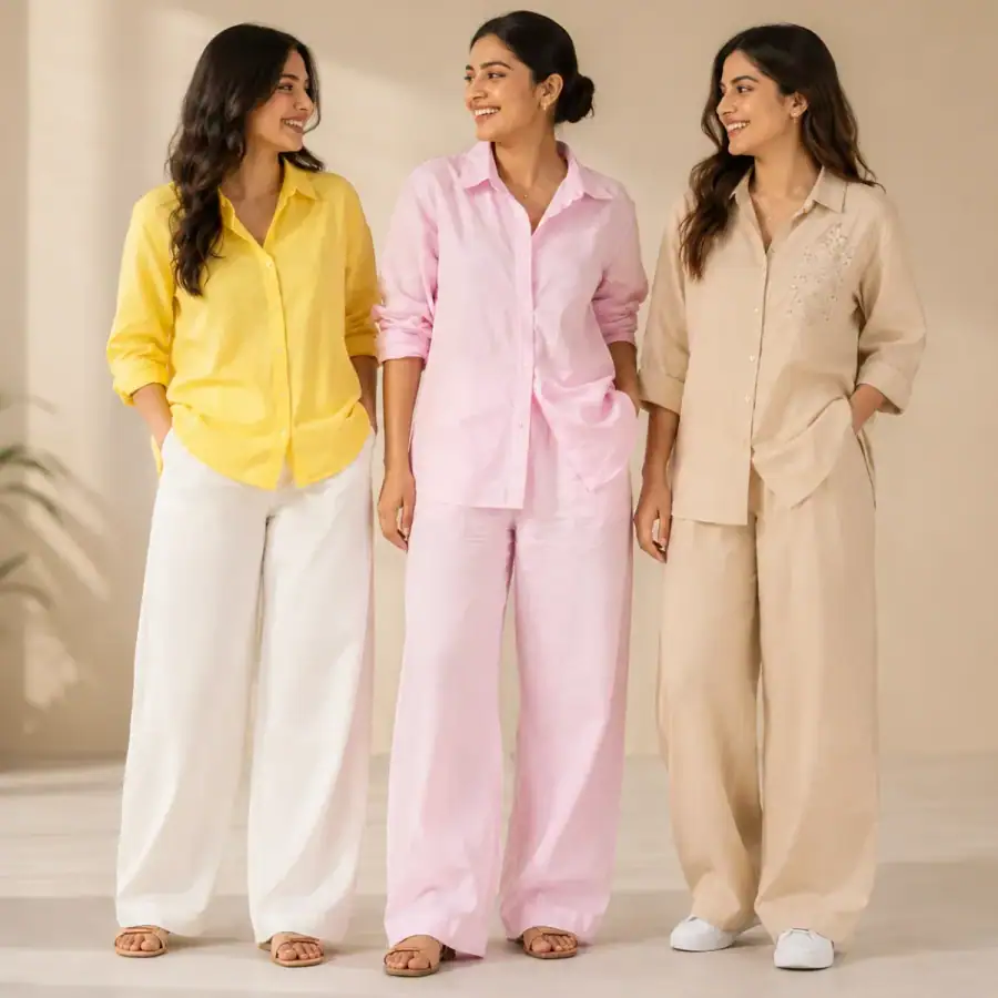 3 Linen Outfit Sets for Women ( L-4 ) in As shown in photos