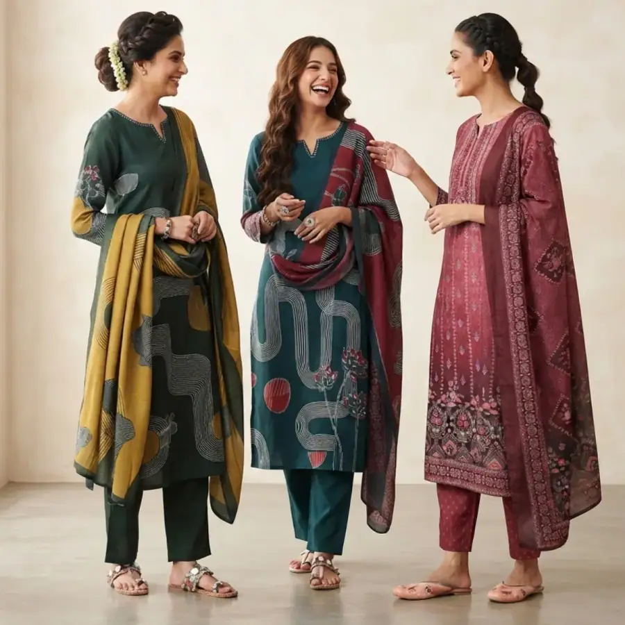 3 Cotton Kurti Set + Bottom With Dupatta ( K-1 ) in As shown in photos
