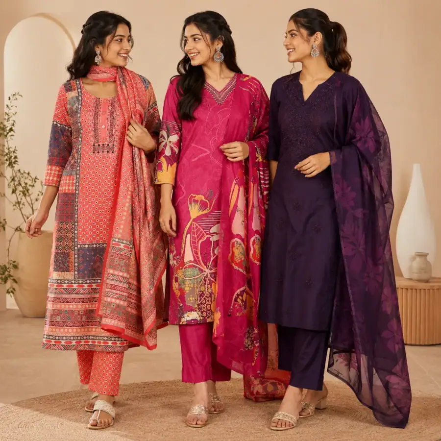 Women's 3 Kurti With Dupatta | Ethnic Wear (K-1) in As shown in photos