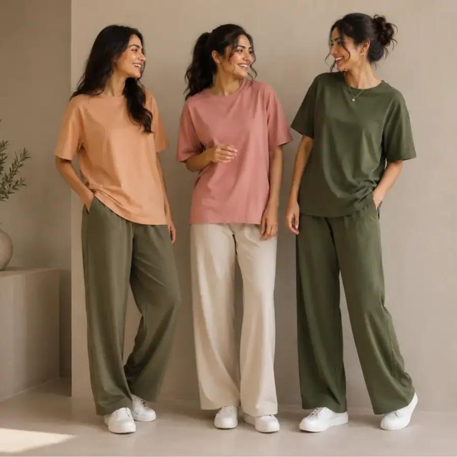 3 Cotton T-Shirt With Bottom (T-1) in As shown in photos