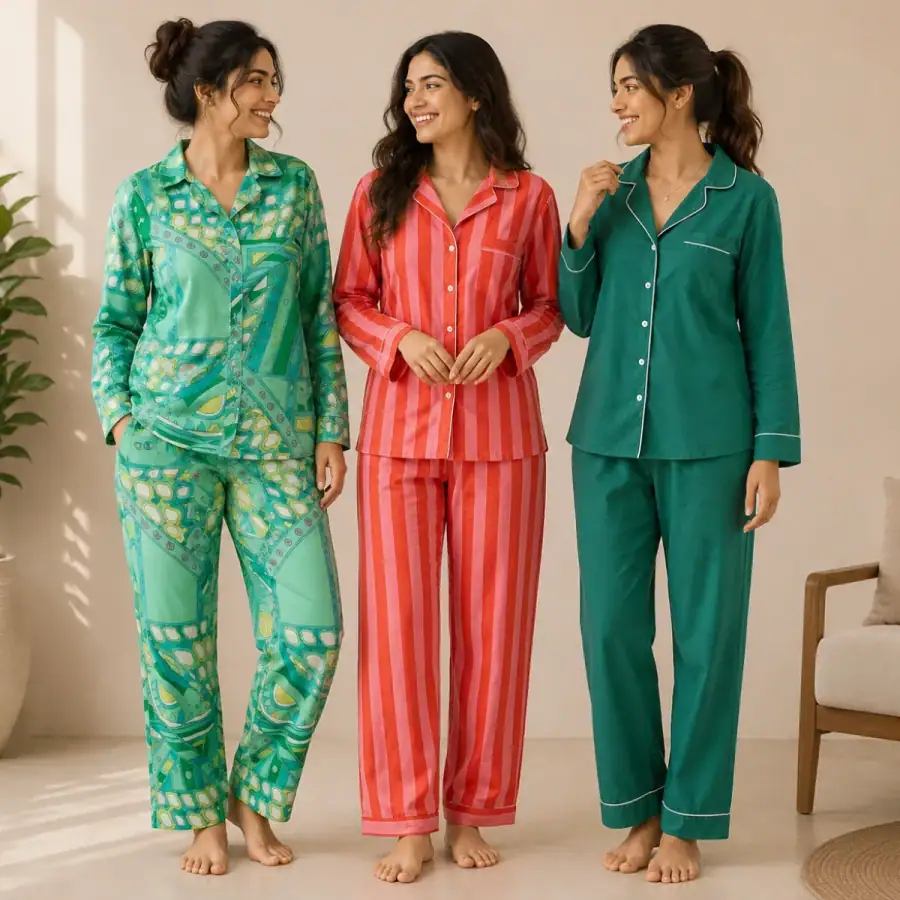 3 Printed Cotton Nightwear Set ( P9 ) in As shown in photos