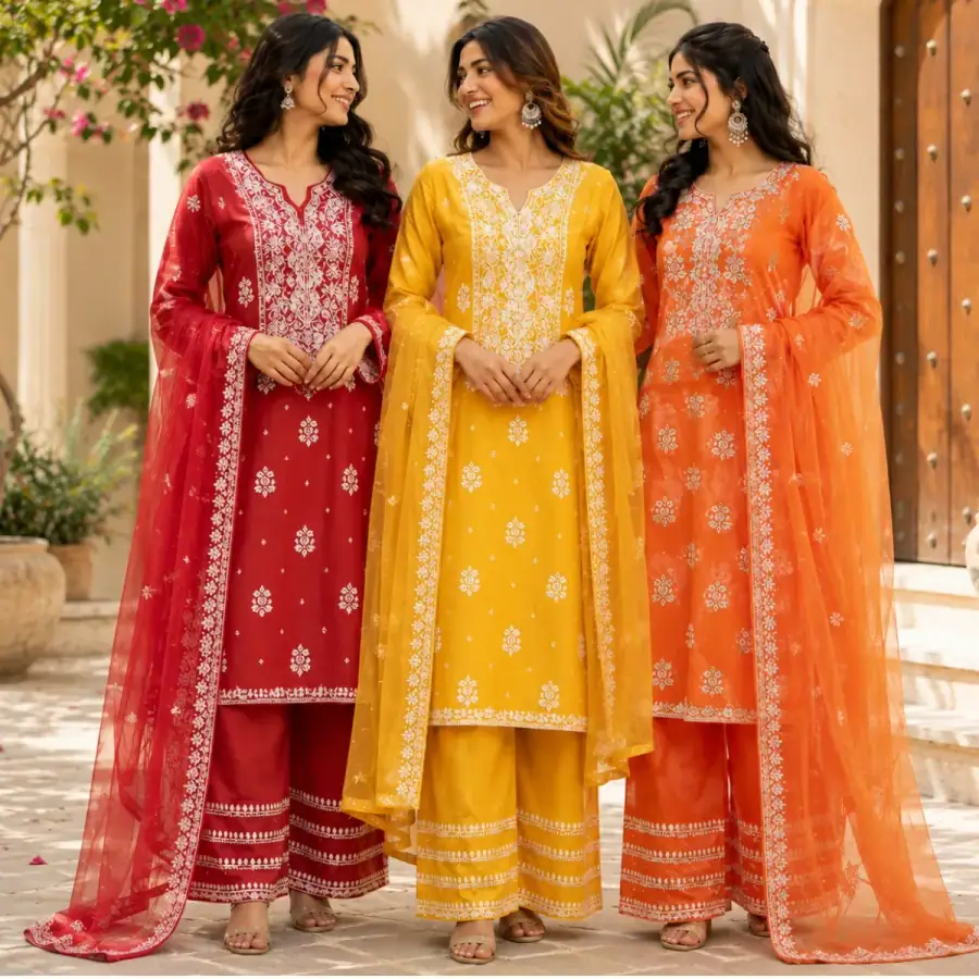 3 Women's Embroidered Kurta Set with Dupatta ( E10 ) in As shown in photos