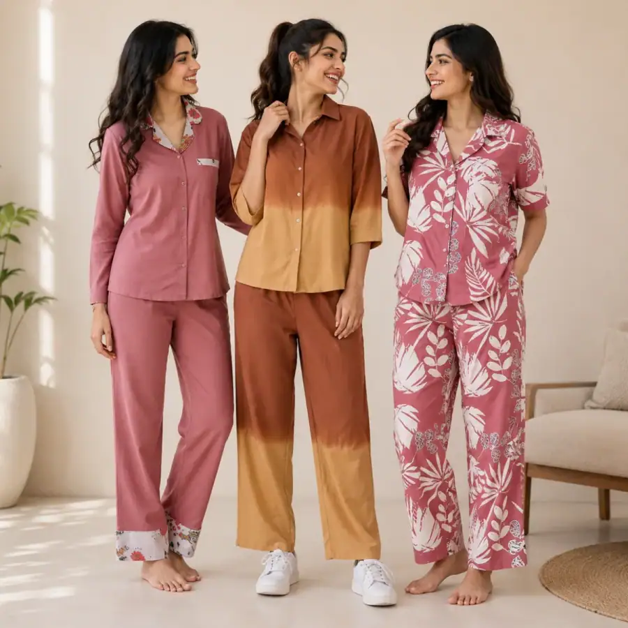 3 Printed Cotton Nightwear Set ( P6 ) in As shown in photos