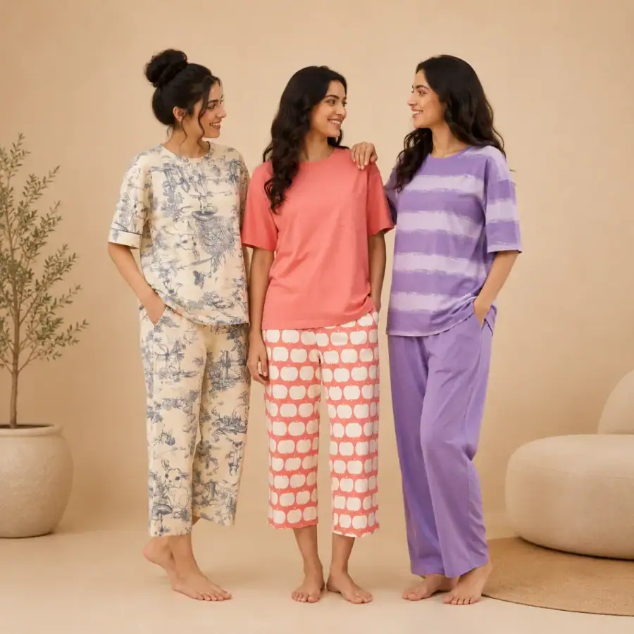 3 Combo Cotton Night Suits (C-2) in As shown in photos