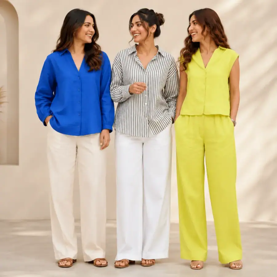 3 Linen Outfit Sets for Women ( L-6 ) in As shown in photos
