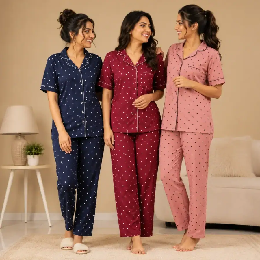 3 Cotton Night Suit For Women (N-9) in As shown in photos