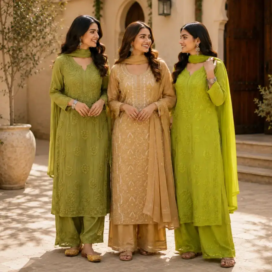 3 Women's Embroidered Kurta Set with Dupatta ( E3 ) in As shown in photos