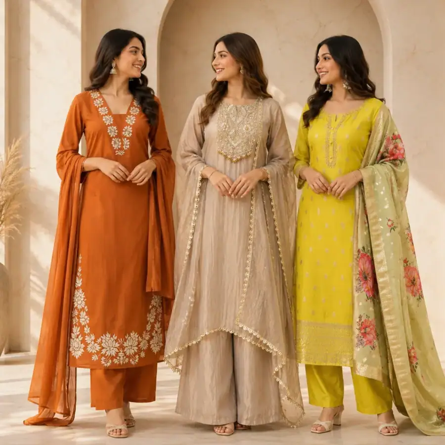 3 Women's Kurta Set with Dupatta | Comfortable Fit ( KS2 ) in As shown in photos