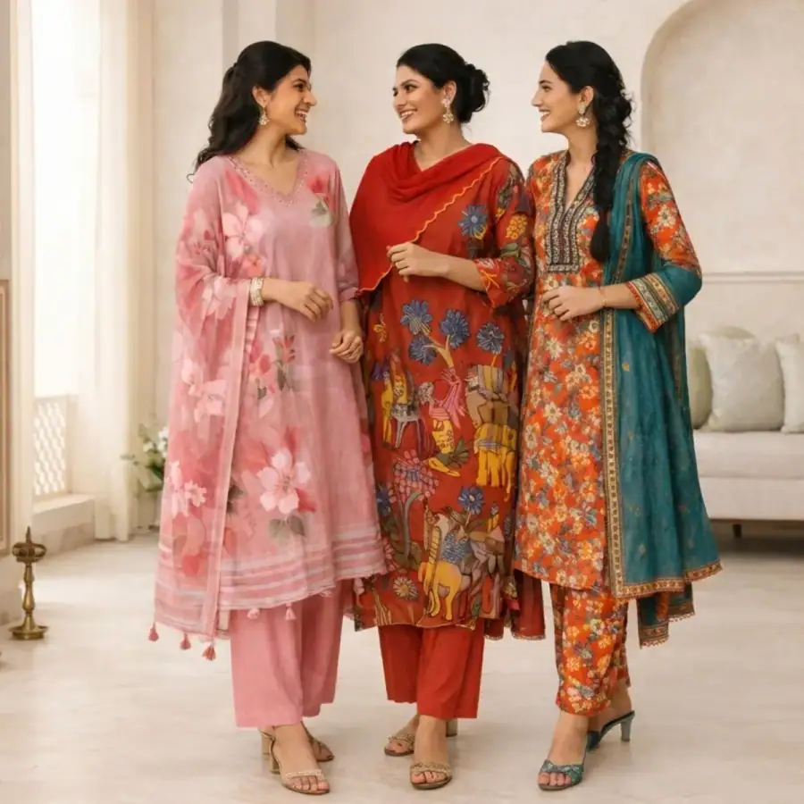 3 Cotton Kurti Set + Bottom With Dupatta ( K-5 ) in As shown in photos