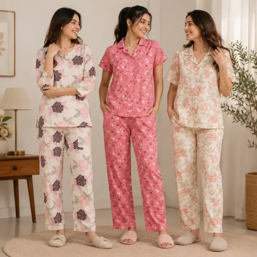 3 Combo Night Suit For Women ( N10 ) in As shown in photos