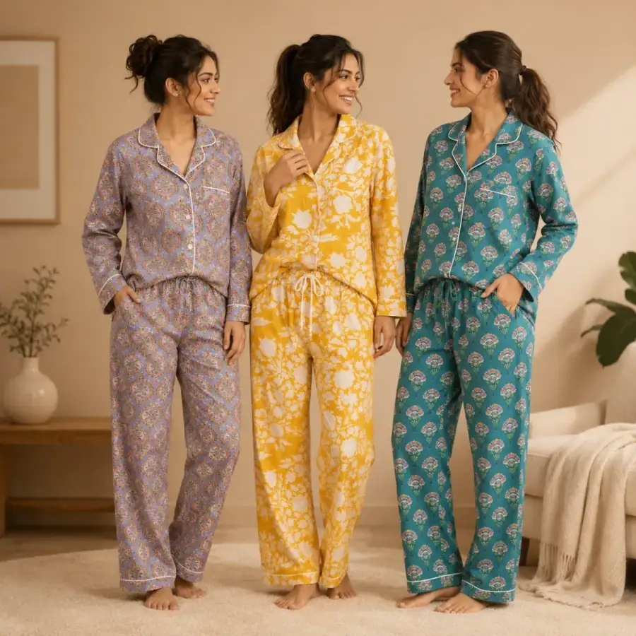 3 Cotton Night Suit For Women (N-1) in As shown in photos