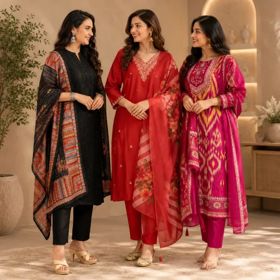 3 Combo Kurta Sets With Dupatta + Bottom (A7) in As shown in photos