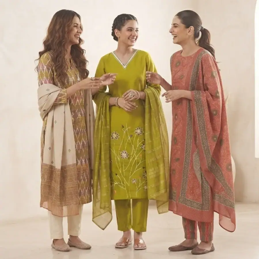 3 Cotton Kurti Set + Bottom With Dupatta ( K-3 ) in As shown in photos