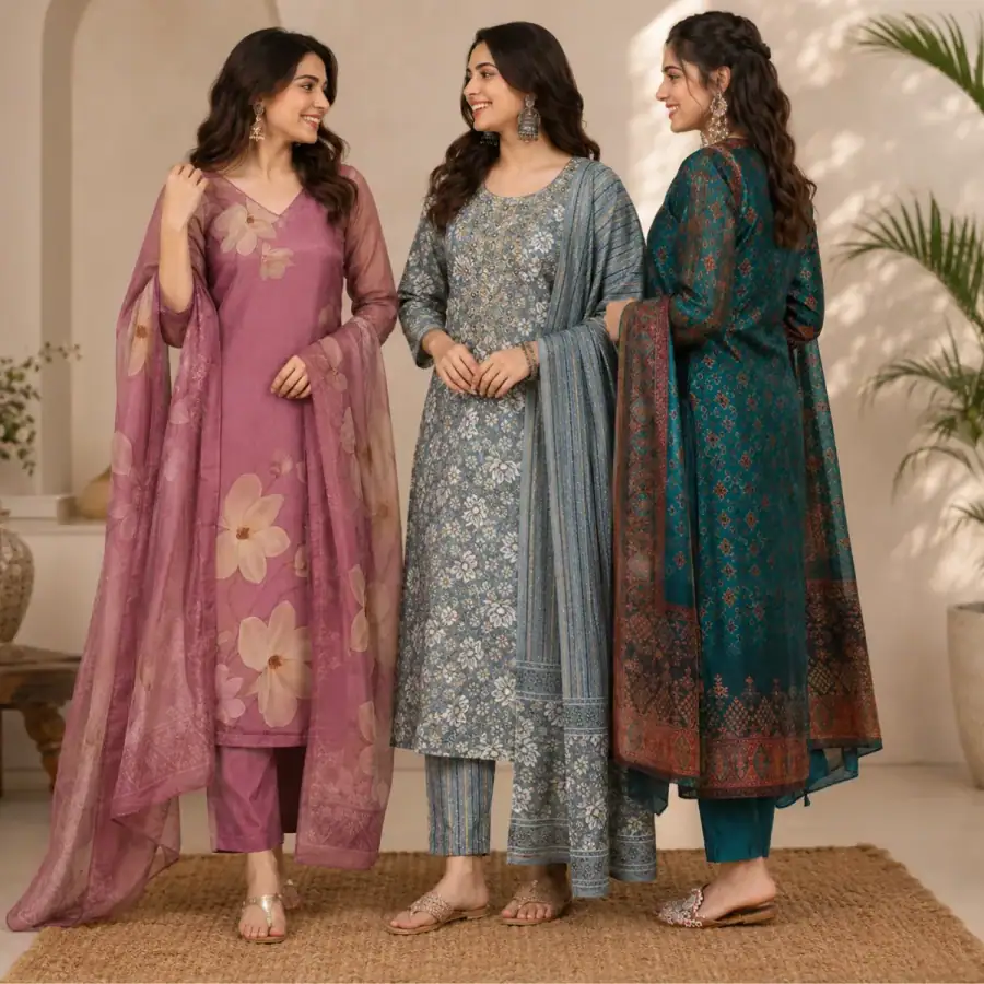 Women's 3 Kurti With Dupatta | Ethnic Wear (K-9) in As shown in photos