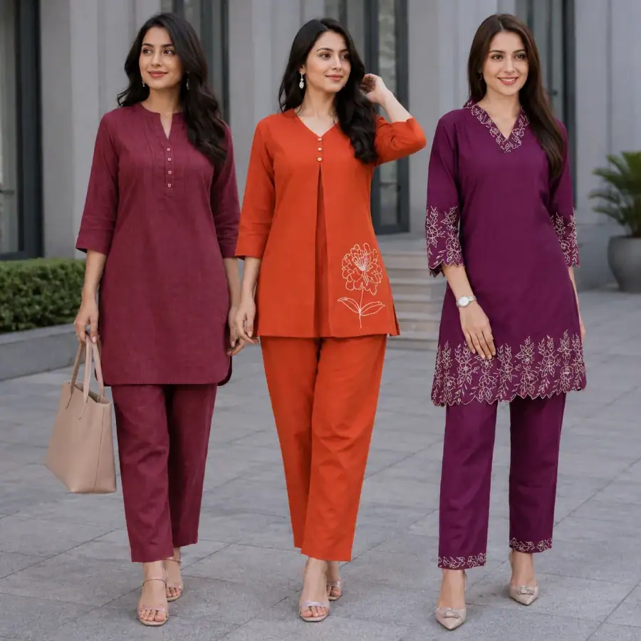 3 Women's Cotton Co-Ord Sets (C-2) in As shown in photos