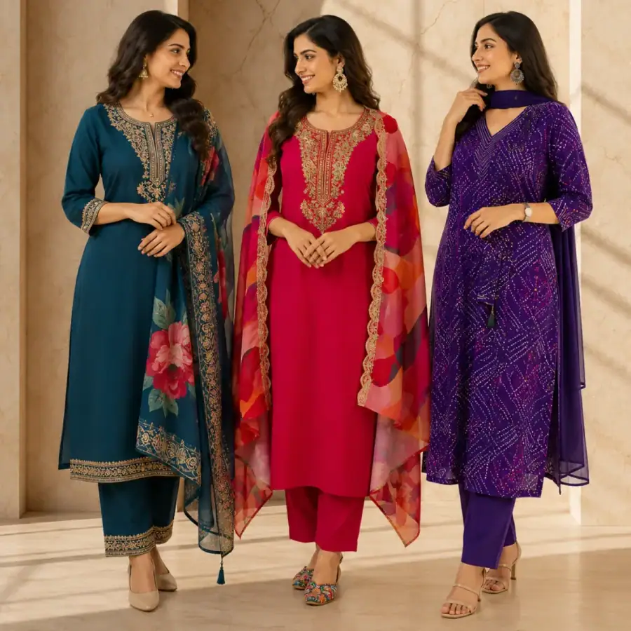3 Women's Kurta Set with Dupatta | Comfortable Fit ( KS6 ) in As shown in photos