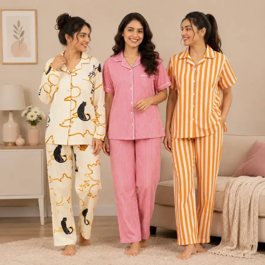 3 Cotton Night Suit For Women (N-4) in As shown in photos